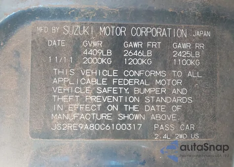 2012 Suzuki Kizashi Sport Sls z USA, uszkodzony, nr VIN JS2RE9A80C6100317